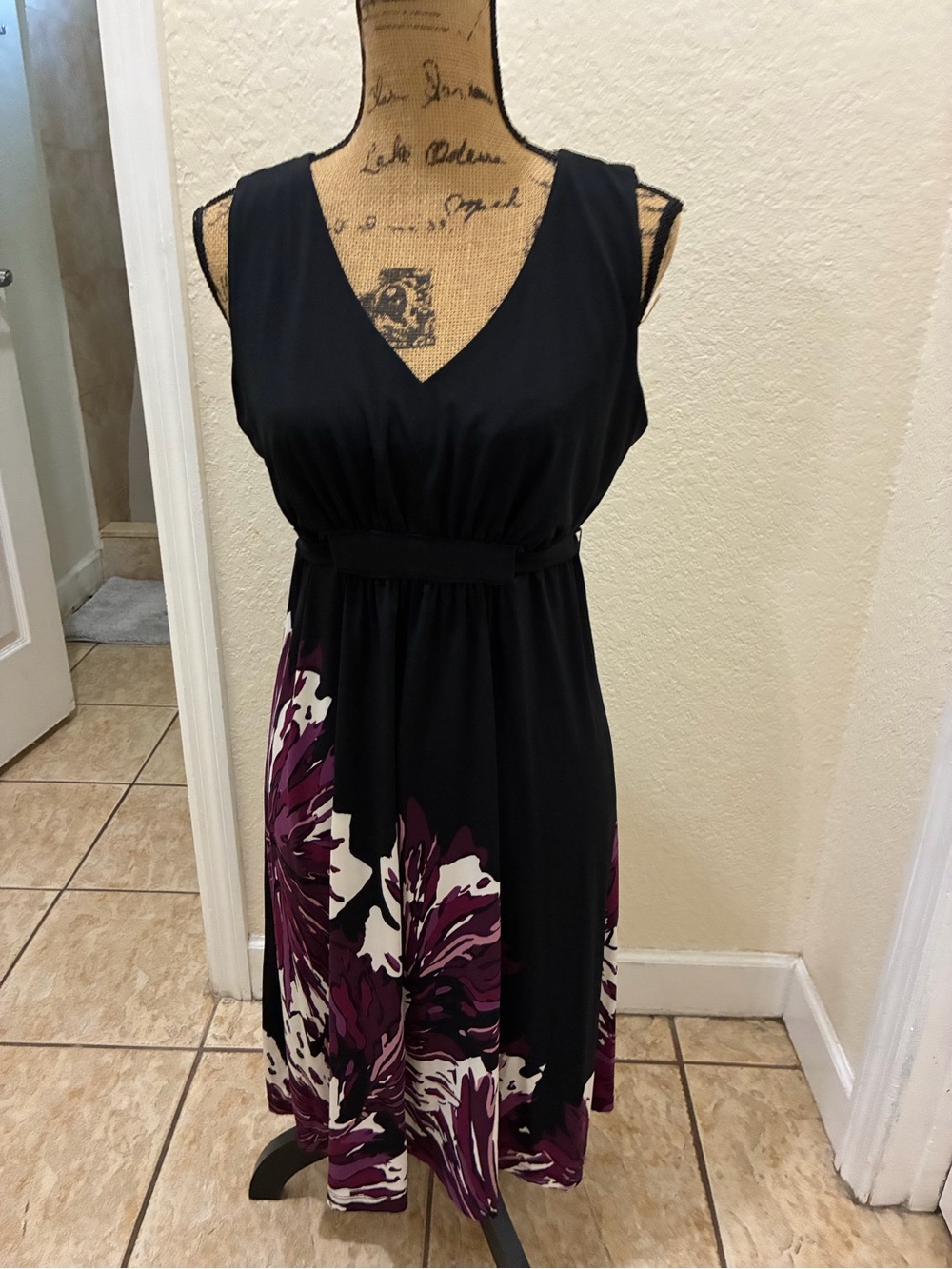 Apt. 9 Black Midi Dress with Purple and White Floral Hem